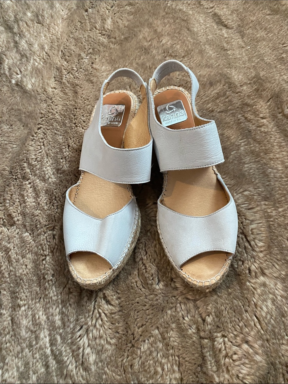 kanna Cream Leather Espadrille Slingback Wedges